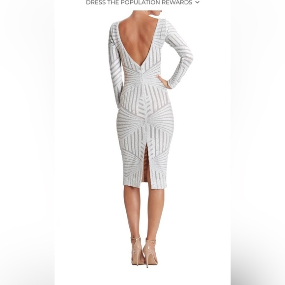 Dress the Population Embellished Midi Dress Long Sleeve Evening Formal M - Picture 1 of 16